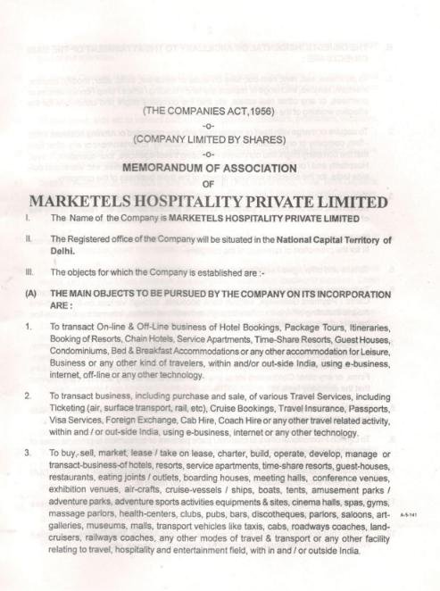 MEMORANDUM OF ASSOCIATION